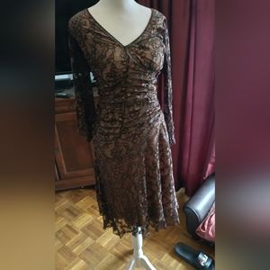 bisou bisou Brown lacy stretchy  dress size small